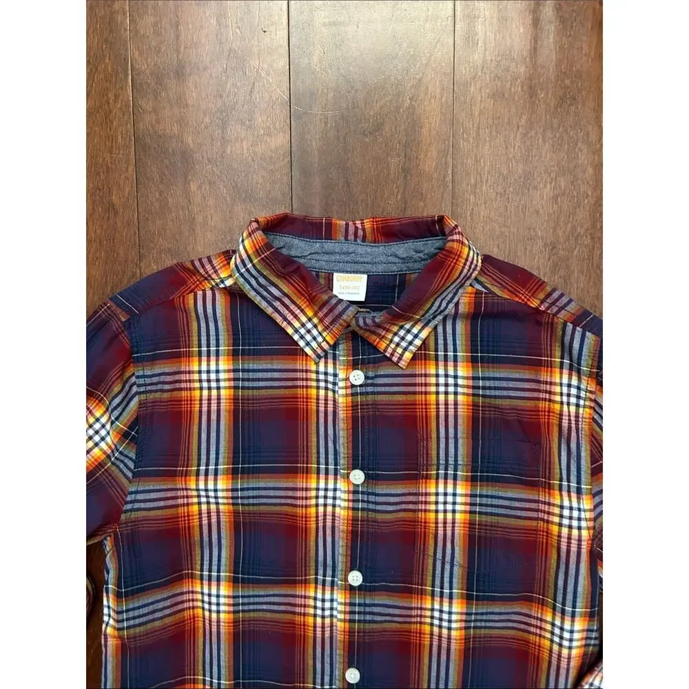 Gymboree Kid’s Plaid Button-Down Shirt in Navy, Red& Yellow, Size L (10-12)